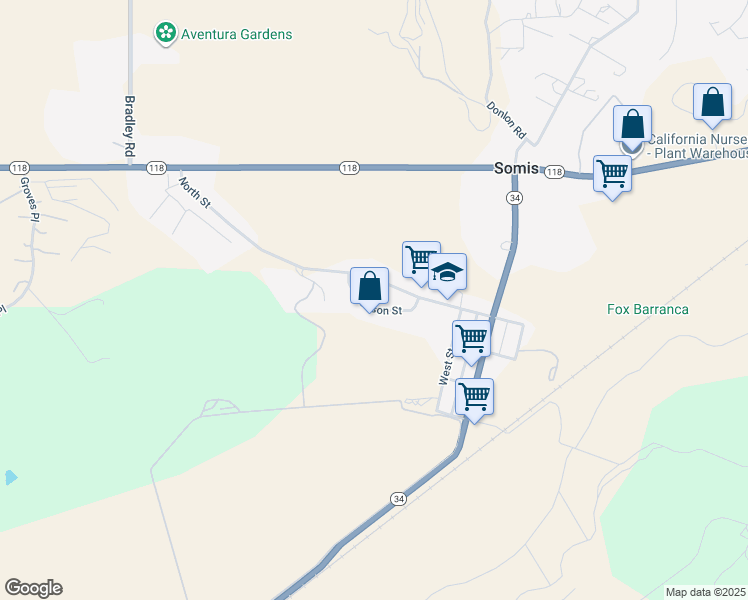map of restaurants, bars, coffee shops, grocery stores, and more near 5095 Dodson Street in Somis