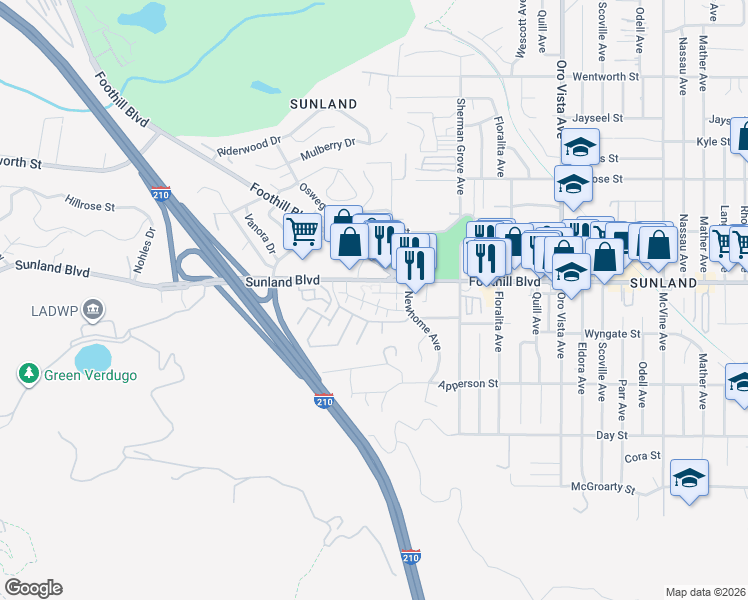 map of restaurants, bars, coffee shops, grocery stores, and more near 8780 Wyngate Street in Los Angeles
