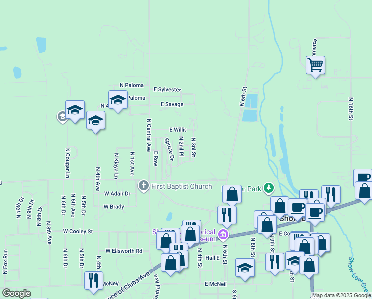 map of restaurants, bars, coffee shops, grocery stores, and more near 973 North 2nd Place in Show Low
