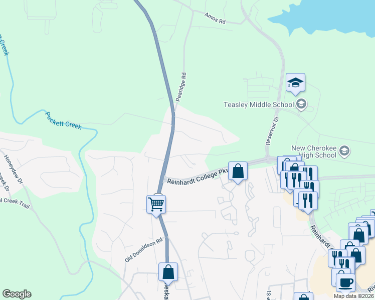 map of restaurants, bars, coffee shops, grocery stores, and more near 217 Vandiver Road in Canton