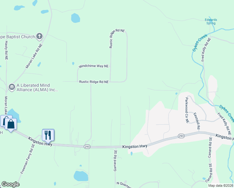 map of restaurants, bars, coffee shops, grocery stores, and more near 195 Southern Grace Place Northeast in Rome