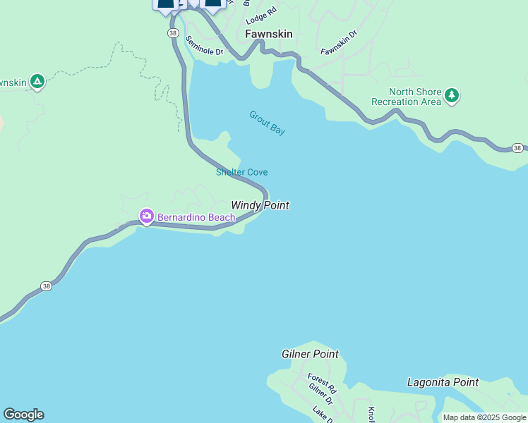 map of restaurants, bars, coffee shops, grocery stores, and more near 39085 North Shore Drive in Fawnskin