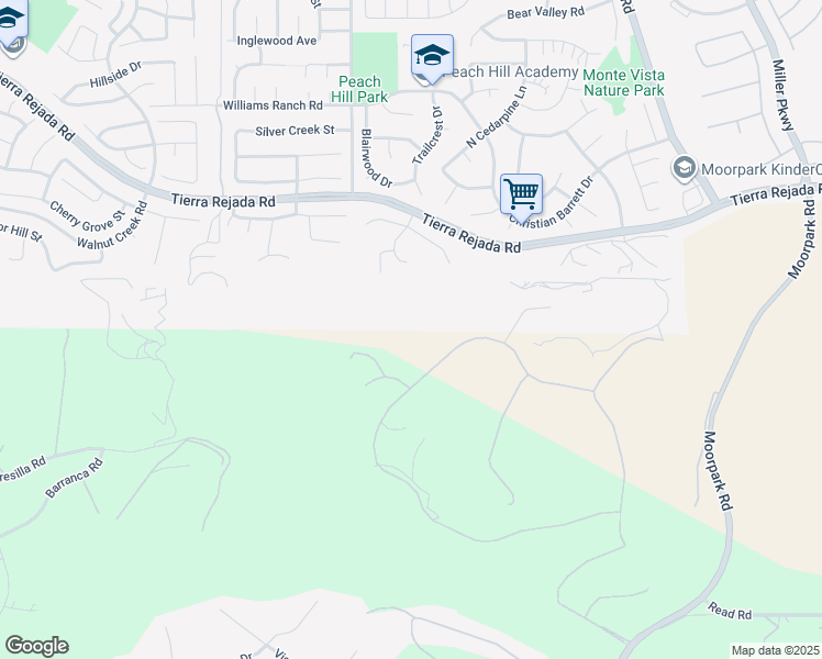 map of restaurants, bars, coffee shops, grocery stores, and more near 13545 Nightsky Drive in Santa Rosa Valley