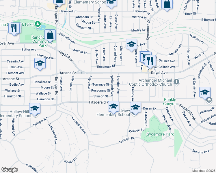 map of restaurants, bars, coffee shops, grocery stores, and more near 2276 Rosecrans Street in Simi Valley