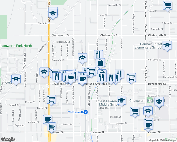 map of restaurants, bars, coffee shops, grocery stores, and more near 10401 Willowbrae Avenue in Los Angeles