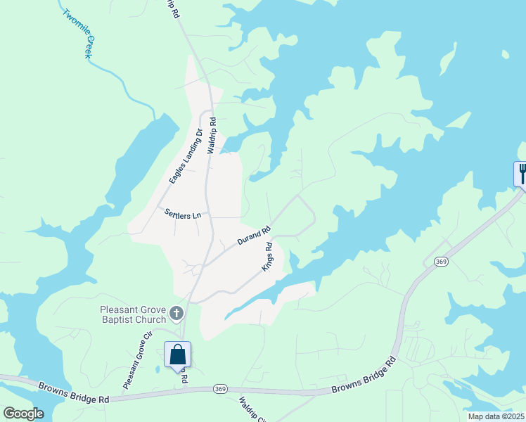 map of restaurants, bars, coffee shops, grocery stores, and more near 9715 Durand Road in Gainesville