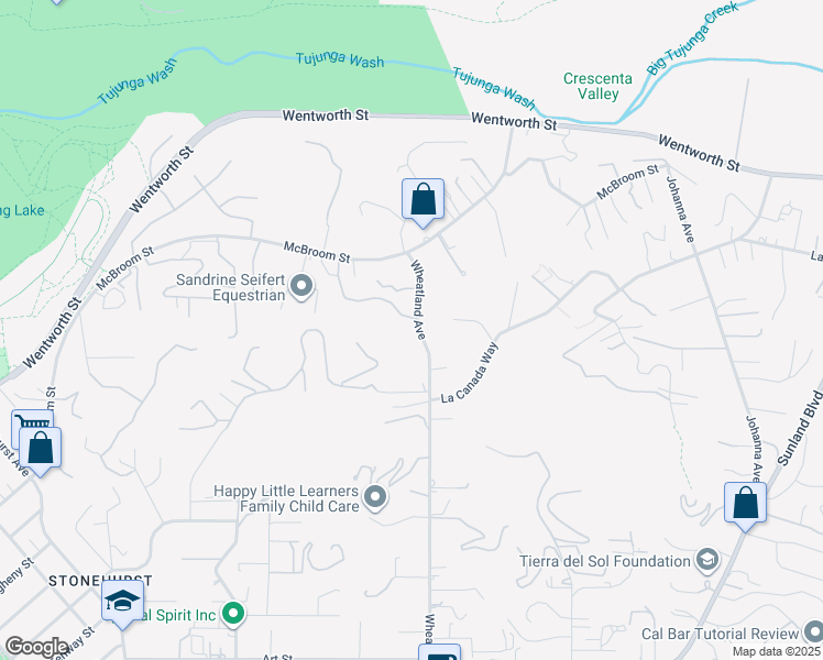 map of restaurants, bars, coffee shops, grocery stores, and more near 10401 Wheatland Avenue in Los Angeles