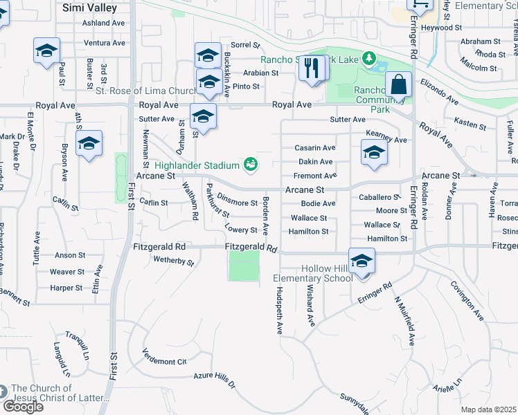 map of restaurants, bars, coffee shops, grocery stores, and more near 1448 Parkhurst Street in Simi Valley