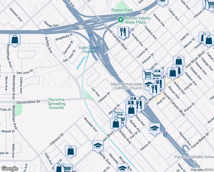 map of restaurants, bars, coffee shops, grocery stores, and more near 10341 Patrick Avenue in Los Angeles