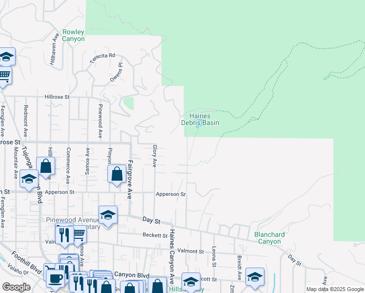 map of restaurants, bars, coffee shops, grocery stores, and more near 10459 Haines Canyon Avenue in Los Angeles