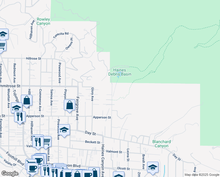 map of restaurants, bars, coffee shops, grocery stores, and more near 10459 Haines Canyon Avenue in Los Angeles