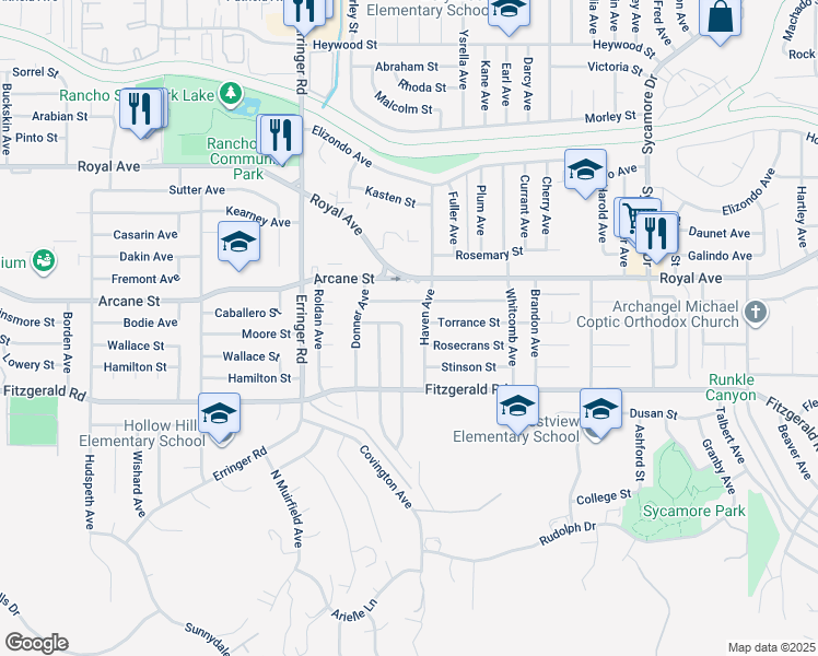 map of restaurants, bars, coffee shops, grocery stores, and more near 1122 Stanford Drive in Simi Valley