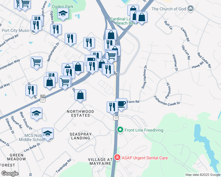map of restaurants, bars, coffee shops, grocery stores, and more near 200 Military Cutoff Road in Wilmington