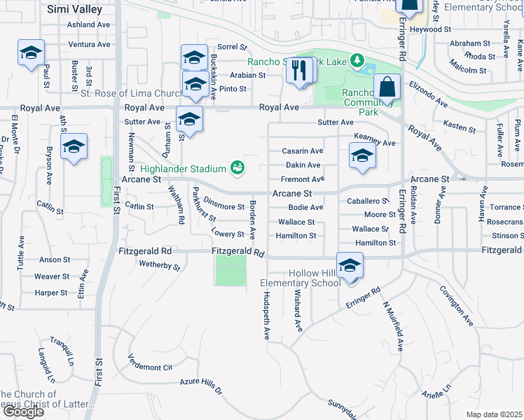 map of restaurants, bars, coffee shops, grocery stores, and more near 1147 North Hudspeth Avenue in Simi Valley