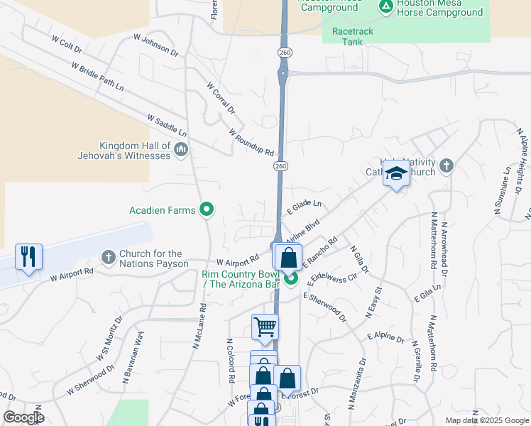 map of restaurants, bars, coffee shops, grocery stores, and more near 1400 North Beeline Highway in Payson