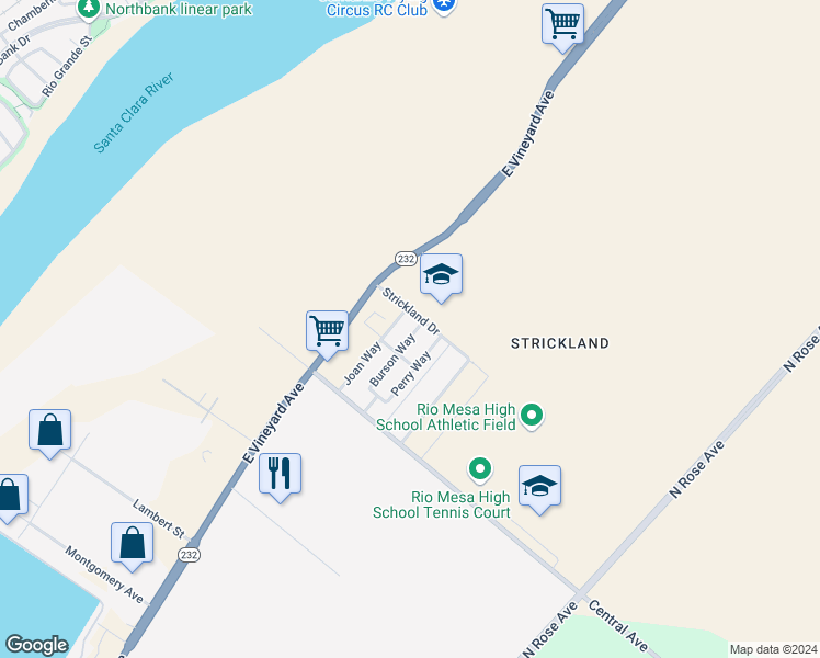 map of restaurants, bars, coffee shops, grocery stores, and more near 4978 Joan Way in Oxnard