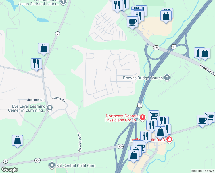 map of restaurants, bars, coffee shops, grocery stores, and more near 4145 Pointe Vecchio Circle in Cumming