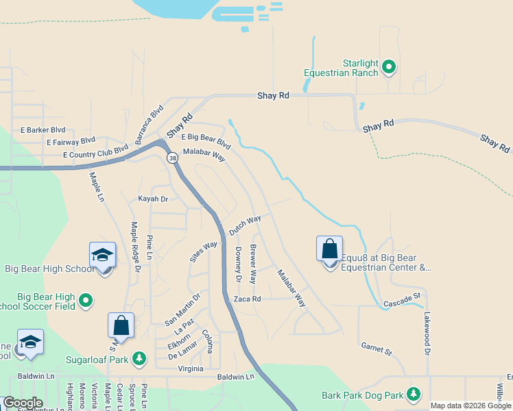 map of restaurants, bars, coffee shops, grocery stores, and more near 1477 Malabar Way in Big Bear
