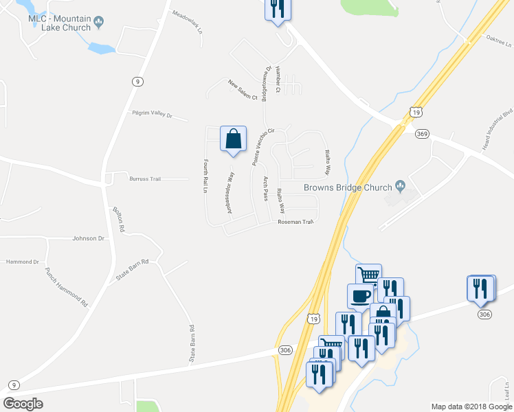 map of restaurants, bars, coffee shops, grocery stores, and more near 4145 Pointe Vecchio Circle in Cumming