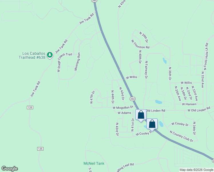 map of restaurants, bars, coffee shops, grocery stores, and more near 1200 North 45th Drive in Show Low