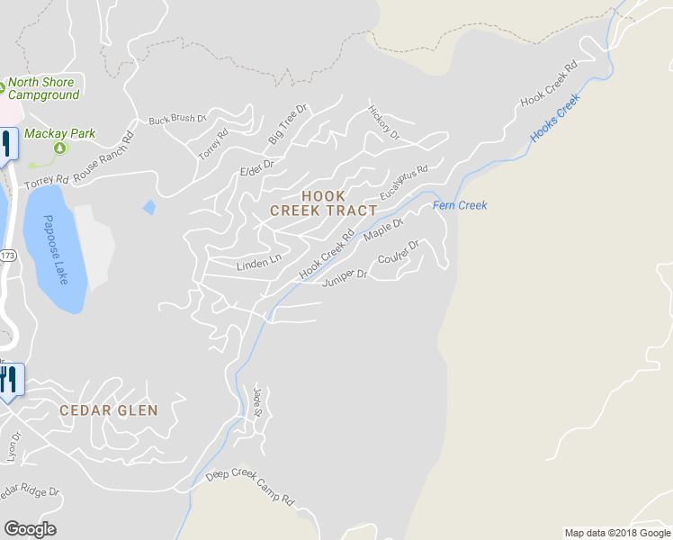 map of restaurants, bars, coffee shops, grocery stores, and more near 29834 Juniper Drive in Lake Arrowhead