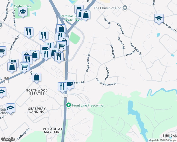 map of restaurants, bars, coffee shops, grocery stores, and more near 7100 Privateer Court in Wilmington