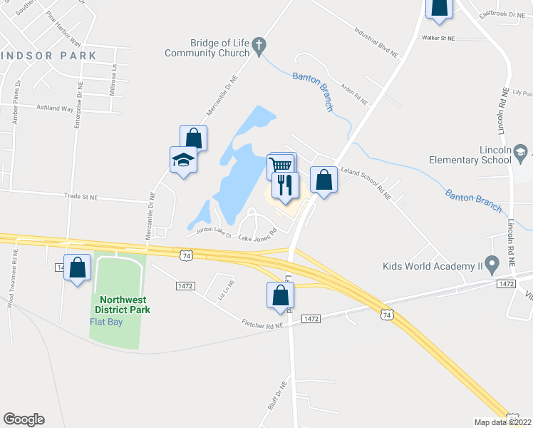 map of restaurants, bars, coffee shops, grocery stores, and more near 1014 Lake Norman Lane in Leland