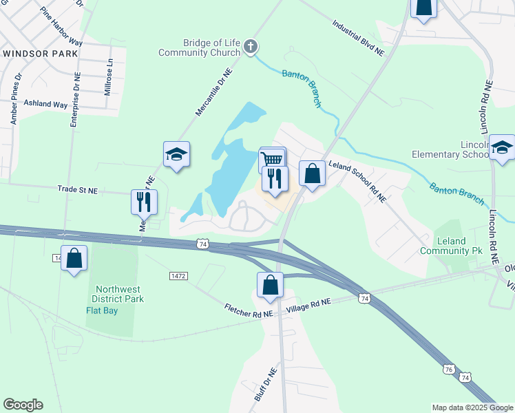 map of restaurants, bars, coffee shops, grocery stores, and more near 1014 Lake Norman Lane in Leland