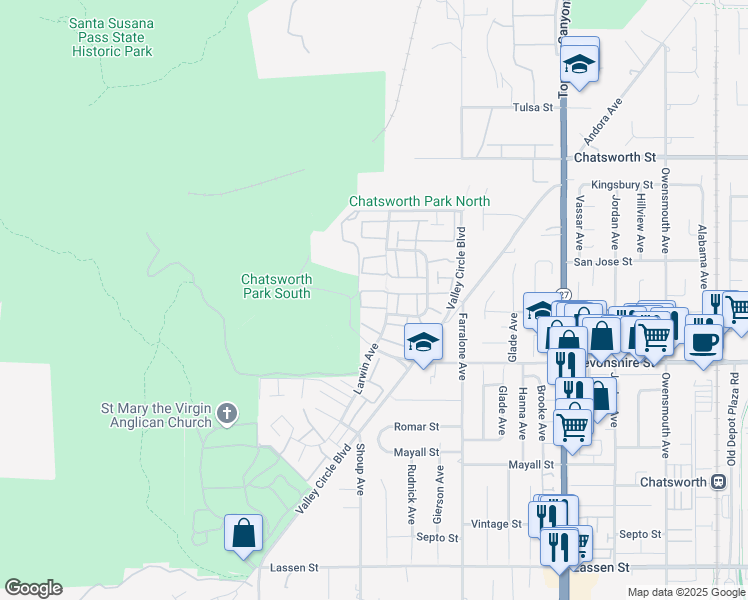 map of restaurants, bars, coffee shops, grocery stores, and more near 10429 Larwin Avenue in Los Angeles