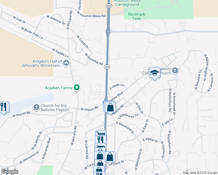 map of restaurants, bars, coffee shops, grocery stores, and more near 1400 North Beeline Highway in Payson