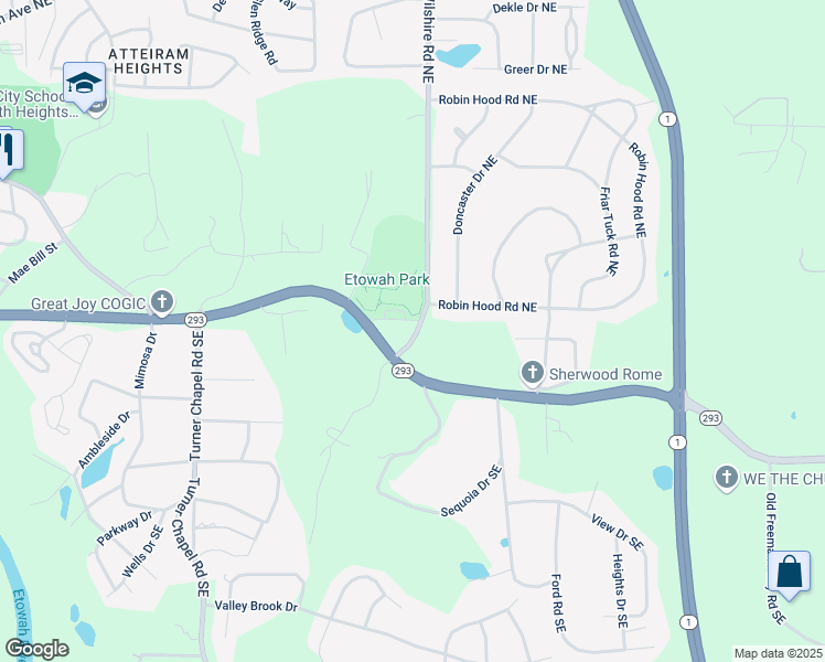 map of restaurants, bars, coffee shops, grocery stores, and more near 0 Wilshire Road Northeast in Rome