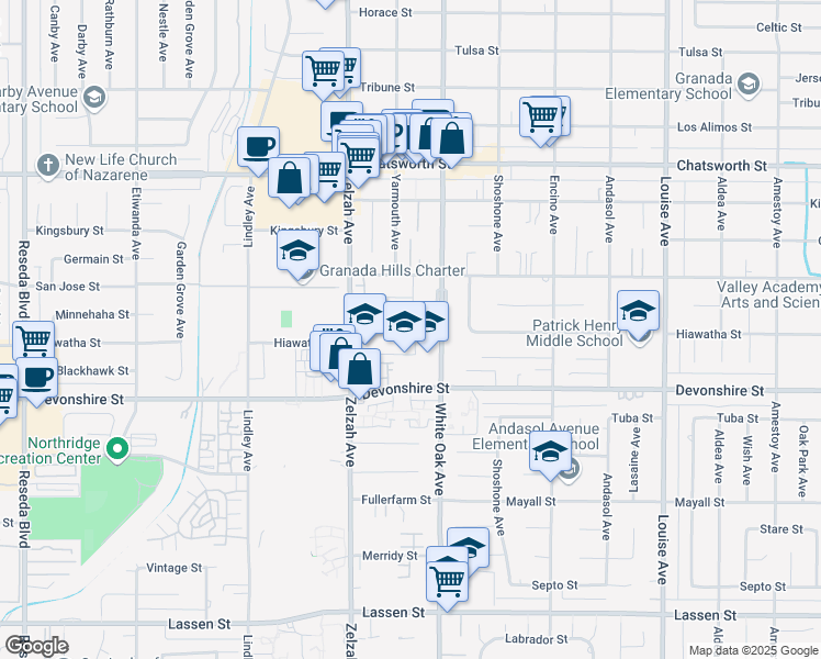 map of restaurants, bars, coffee shops, grocery stores, and more near 5427 Yarmouth Avenue in Los Angeles