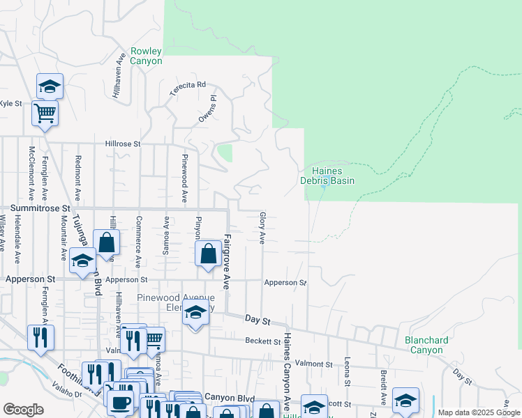 map of restaurants, bars, coffee shops, grocery stores, and more near 6901 Bellclaire Street in Los Angeles