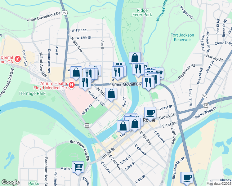 map of restaurants, bars, coffee shops, grocery stores, and more near 15 Professional Court in Rome
