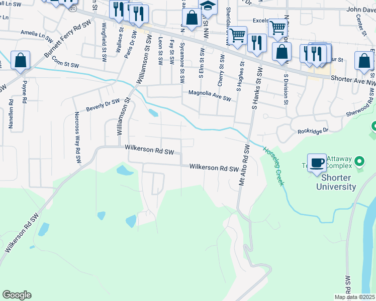 map of restaurants, bars, coffee shops, grocery stores, and more near 435 Sycamore Street Southwest in Rome