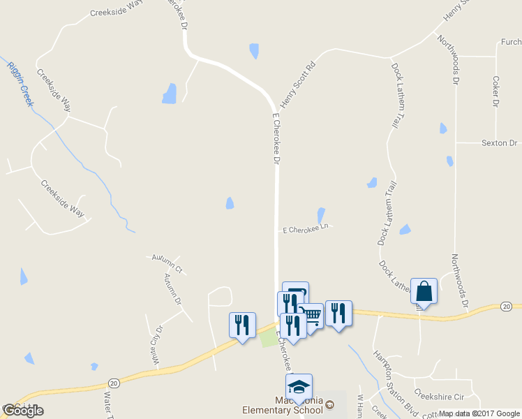 map of restaurants, bars, coffee shops, grocery stores, and more near 11241 East Cherokee Drive in Ball Ground