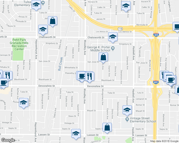 map of restaurants, bars, coffee shops, grocery stores, and more near 10411 Collett Avenue in Los Angeles