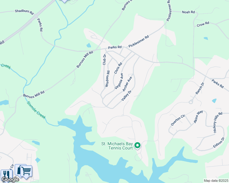 map of restaurants, bars, coffee shops, grocery stores, and more near 5215 Virginia Avenue in Cumming