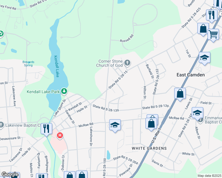 map of restaurants, bars, coffee shops, grocery stores, and more near 2303 Haile Street in Camden