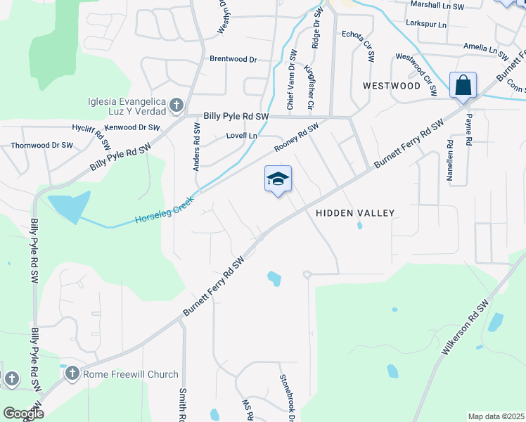 map of restaurants, bars, coffee shops, grocery stores, and more near 528 Burnett Ferry Road Southwest in Rome