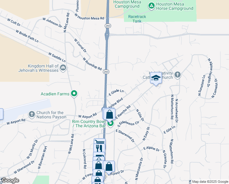 map of restaurants, bars, coffee shops, grocery stores, and more near 111 East Glade Lane in Payson