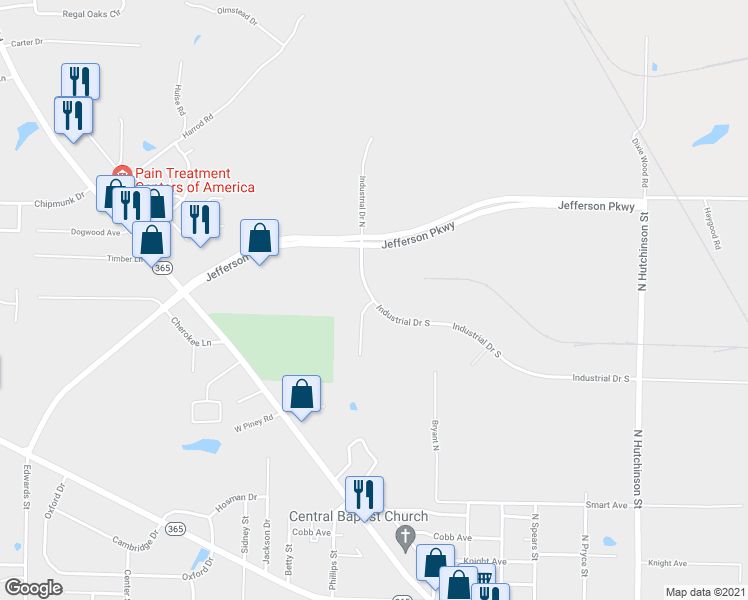 map of restaurants, bars, coffee shops, grocery stores, and more near 2 Constitution Cove in Pine Bluff