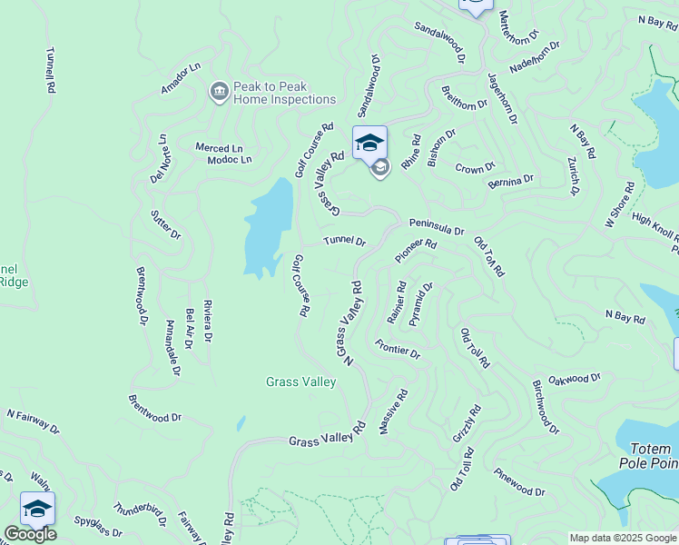 map of restaurants, bars, coffee shops, grocery stores, and more near Grass Valley Lane in Lake Arrowhead