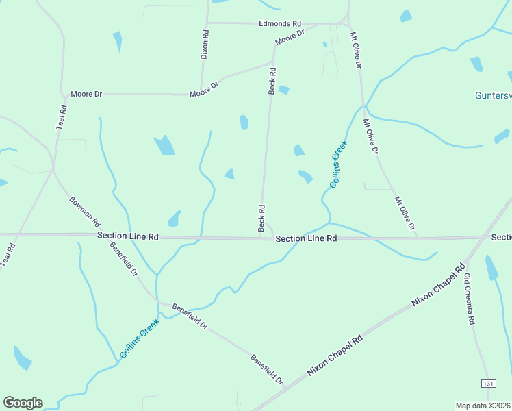 map of restaurants, bars, coffee shops, grocery stores, and more near 117 Beck Road in Albertville