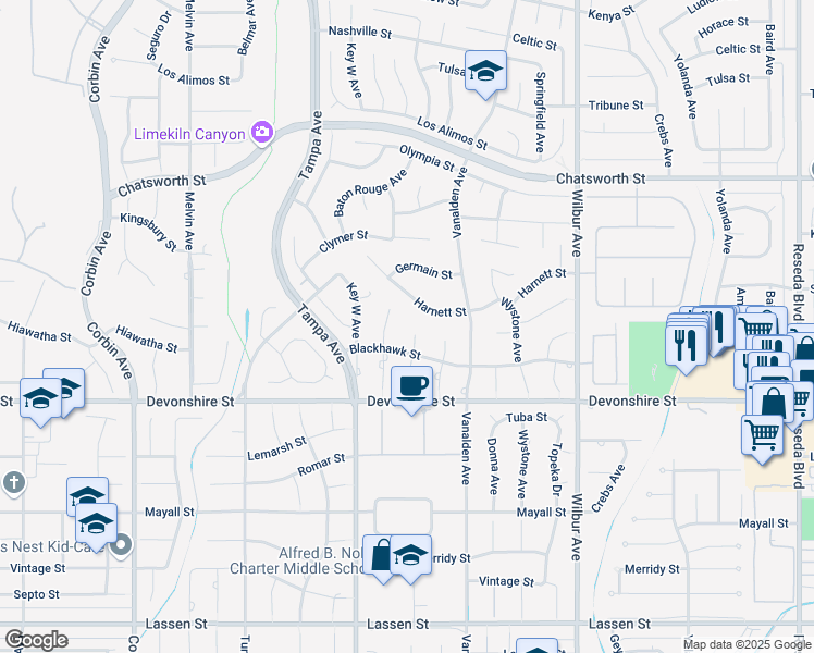 map of restaurants, bars, coffee shops, grocery stores, and more near 10421 Beckford Avenue in Los Angeles