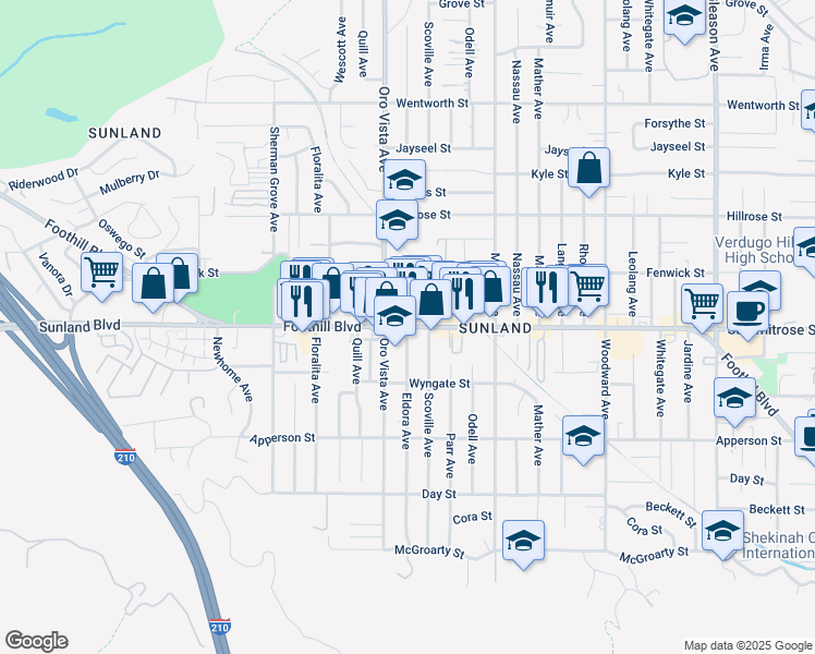 map of restaurants, bars, coffee shops, grocery stores, and more near Eldora Avenue in Los Angeles