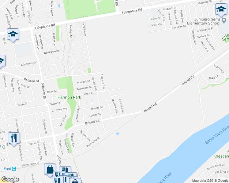 map of restaurants, bars, coffee shops, grocery stores, and more near 7584 Lemur Street in Ventura