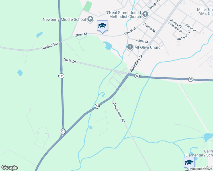 map of restaurants, bars, coffee shops, grocery stores, and more near 933 Sunset Court in Newberry
