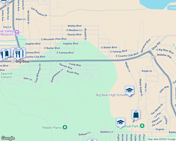 map of restaurants, bars, coffee shops, grocery stores, and more near 668 Barrett Way in Big Bear