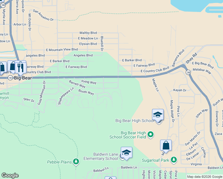 map of restaurants, bars, coffee shops, grocery stores, and more near 737 Barrett Way in Big Bear